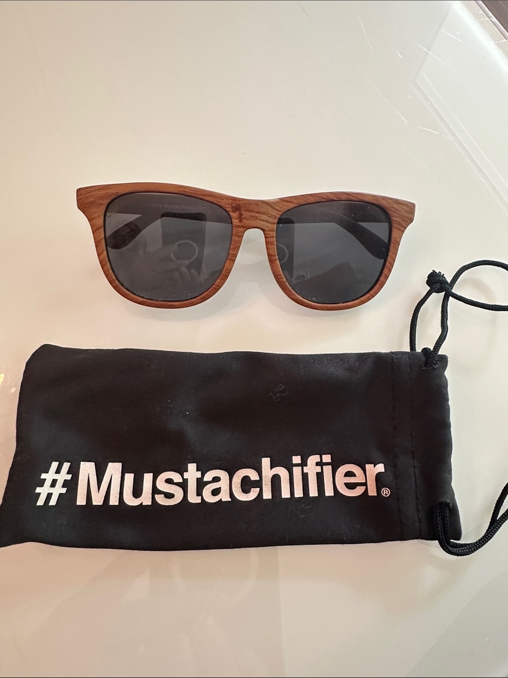 Mustachifier Baby Sunglasses with Wood-Effect Frame and Black Lenses